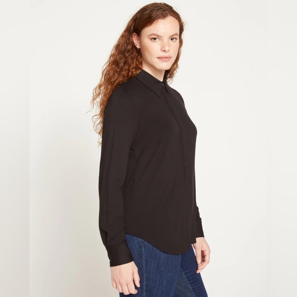 Universal Standard Elbe Popover Liquid Jersey Shirt Classic Fit | Black | 22-24